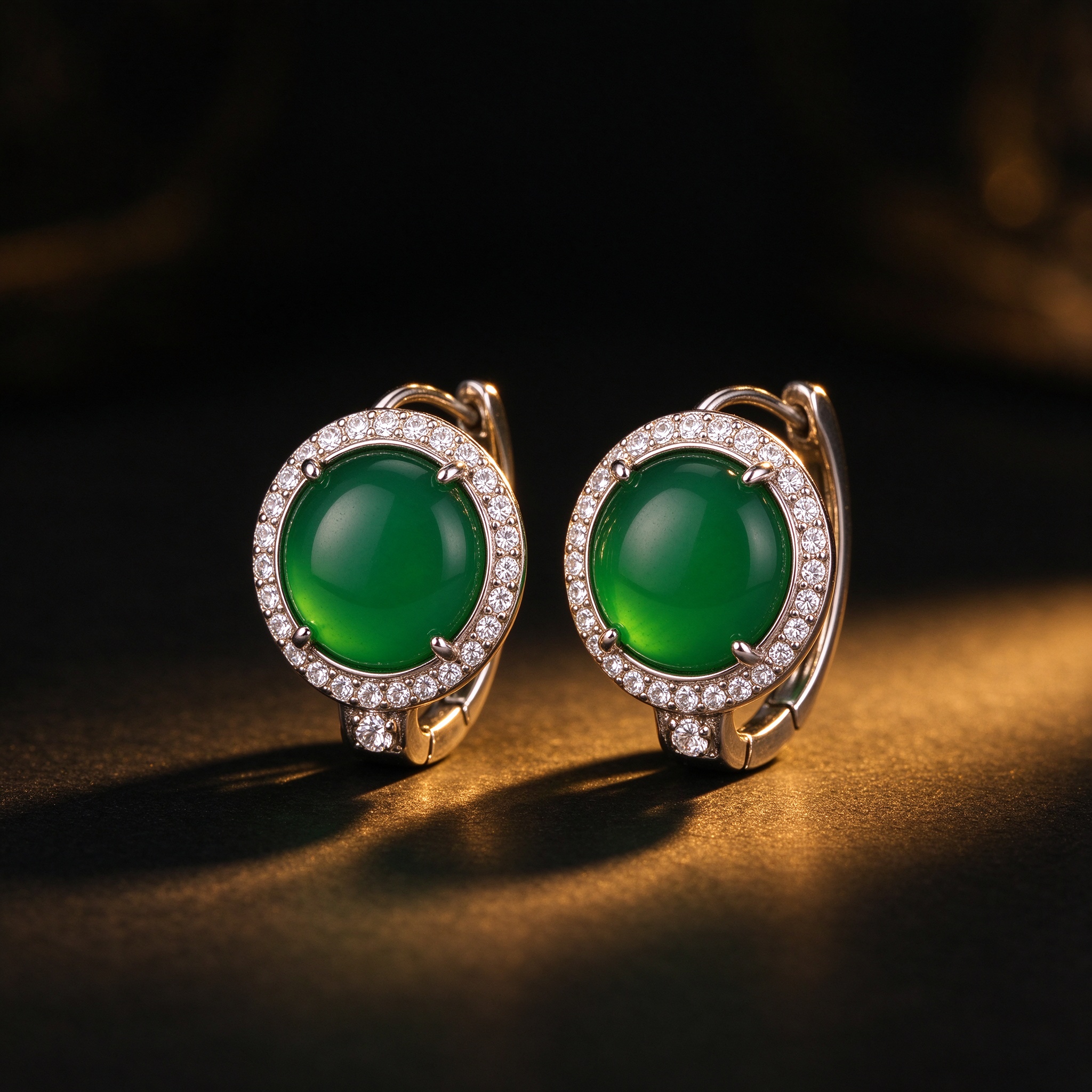 Chalcedony Earrings — Vintage Rhinestone Studs, New-Chinese Style