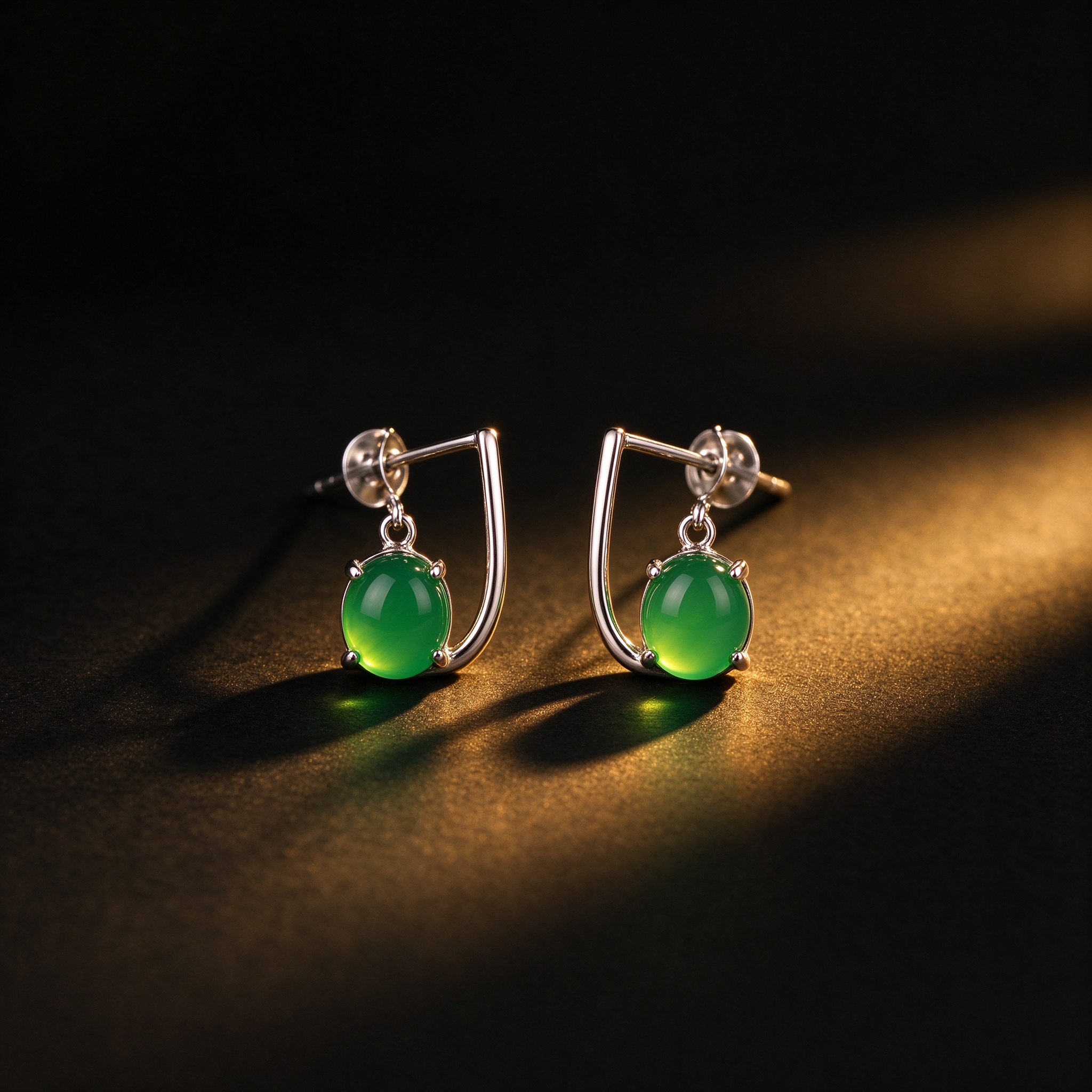 Chalcedony Stud Earrings — Ice-Green Agate Drops