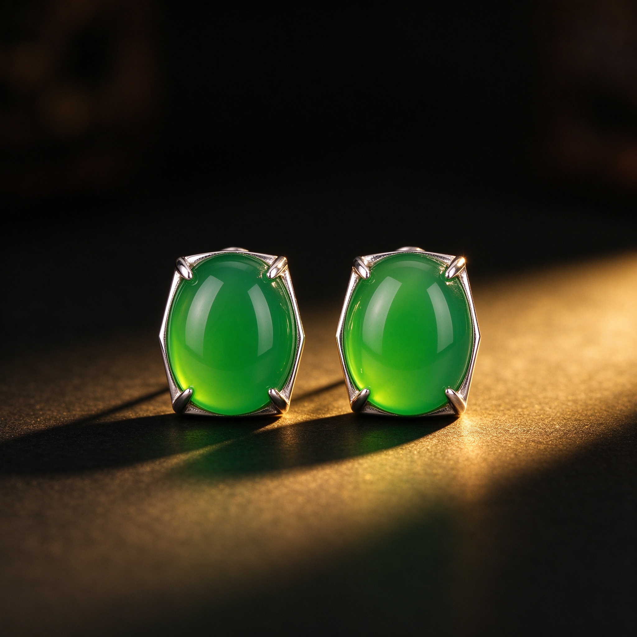 A-Grade Chalcedony Studs — Bright-Green Oval, S925 Setting