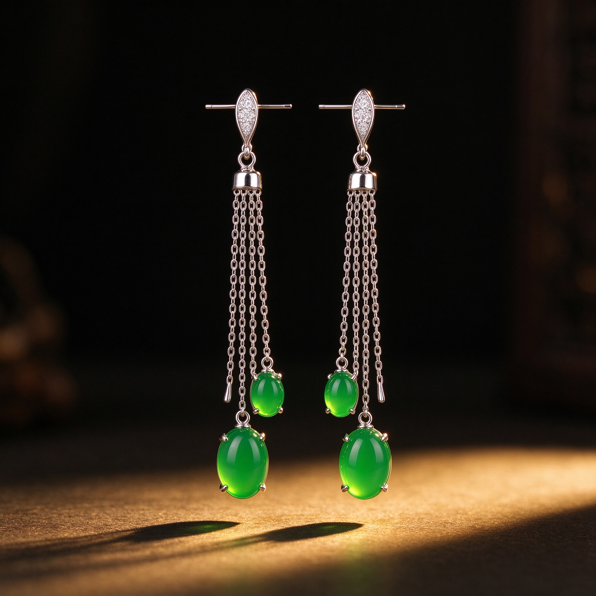Glass-Clear Green Chalcedony Drop Earrings — S925 Plated