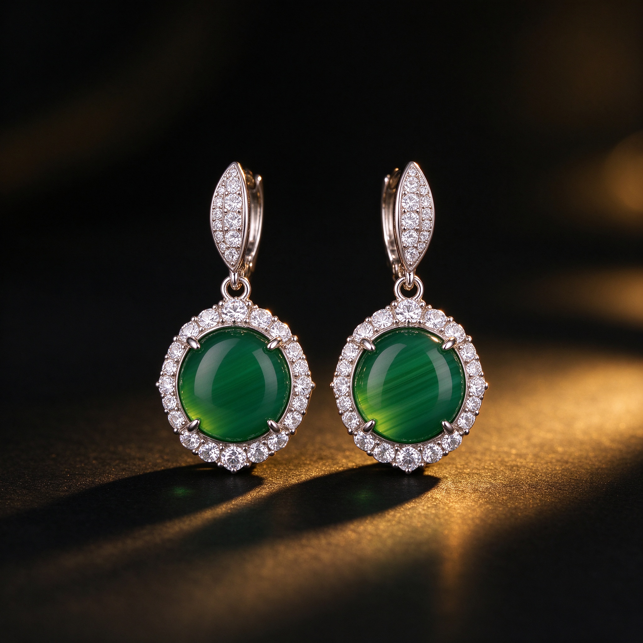 Vintage Green Agate & Zircon Earrings — New-Chinese Chic