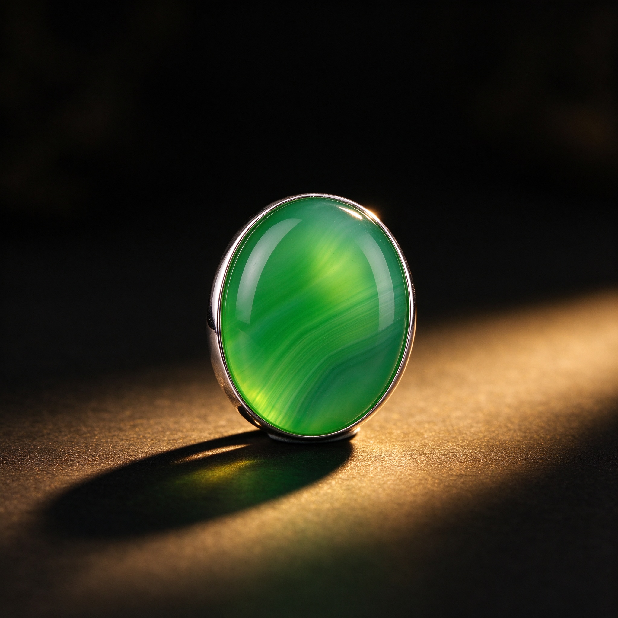 Natural Chalcedony Ring — S925-Plated Ice-Green Jade-Look