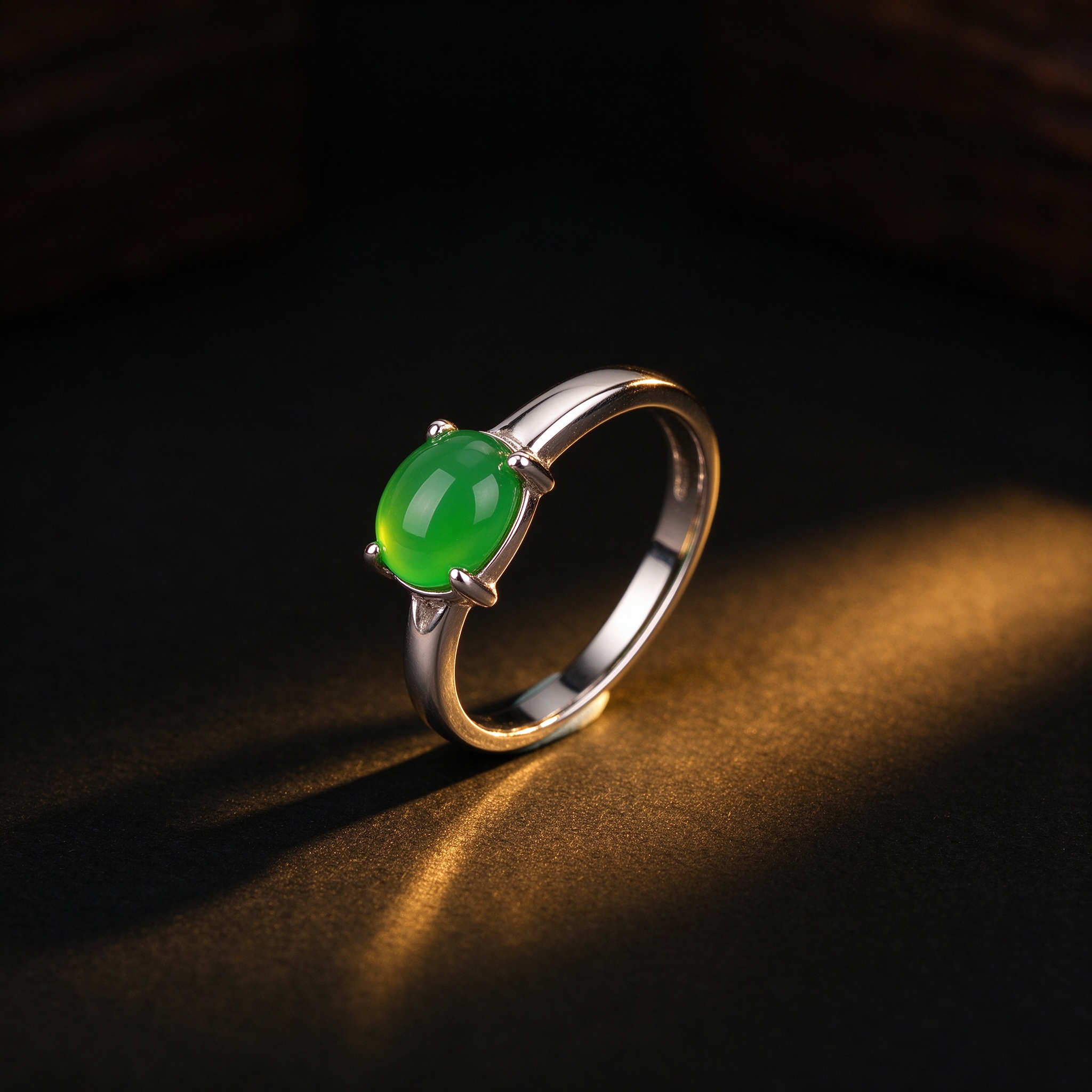 S925 Silver-Plated Chalcedony Stacking Ring — Jade-Green Oval
