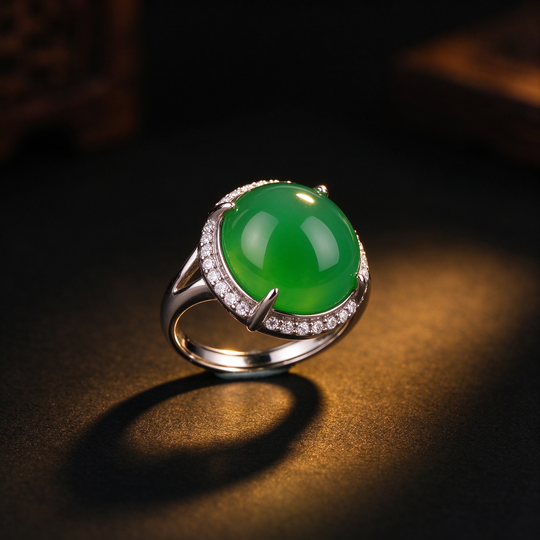 Adjustable Chalcedony Ring — 925 Silver, Jade-Green Oval