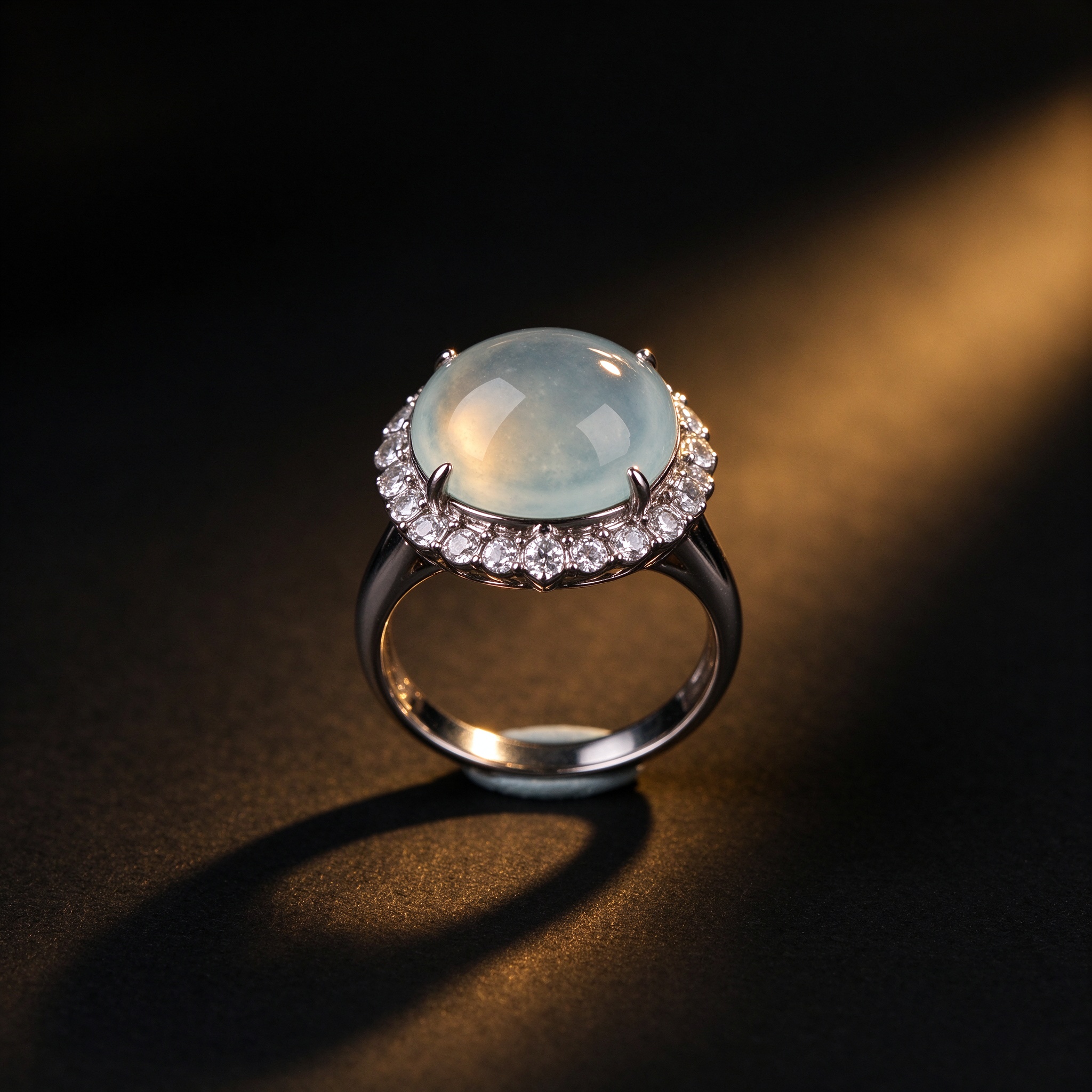 Natural Water-Mottled Jade Ring — Ice-Clear Oval, Adjustable