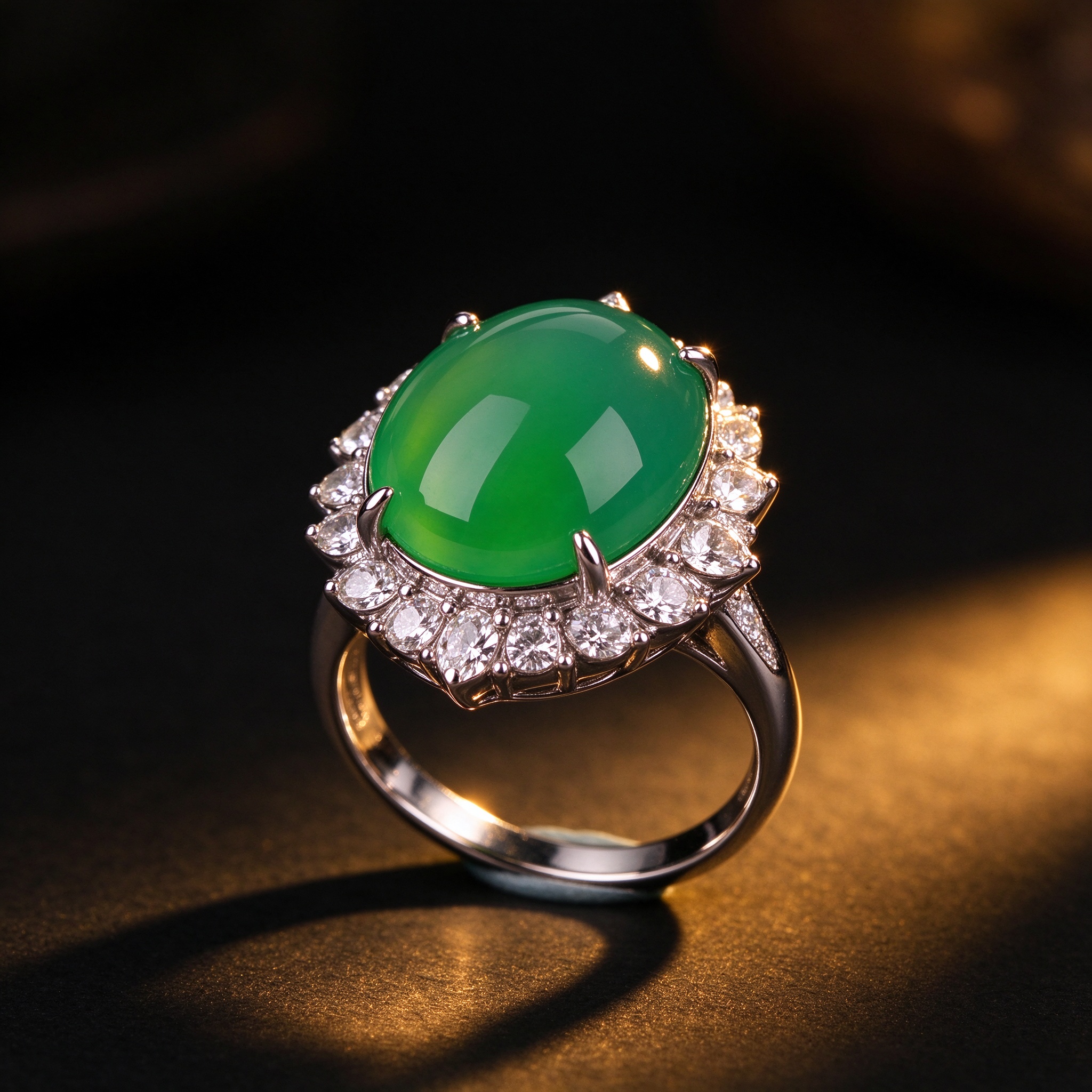 Chalcedony Ring — High-Ice Oval Cabochon, Deluxe Setting