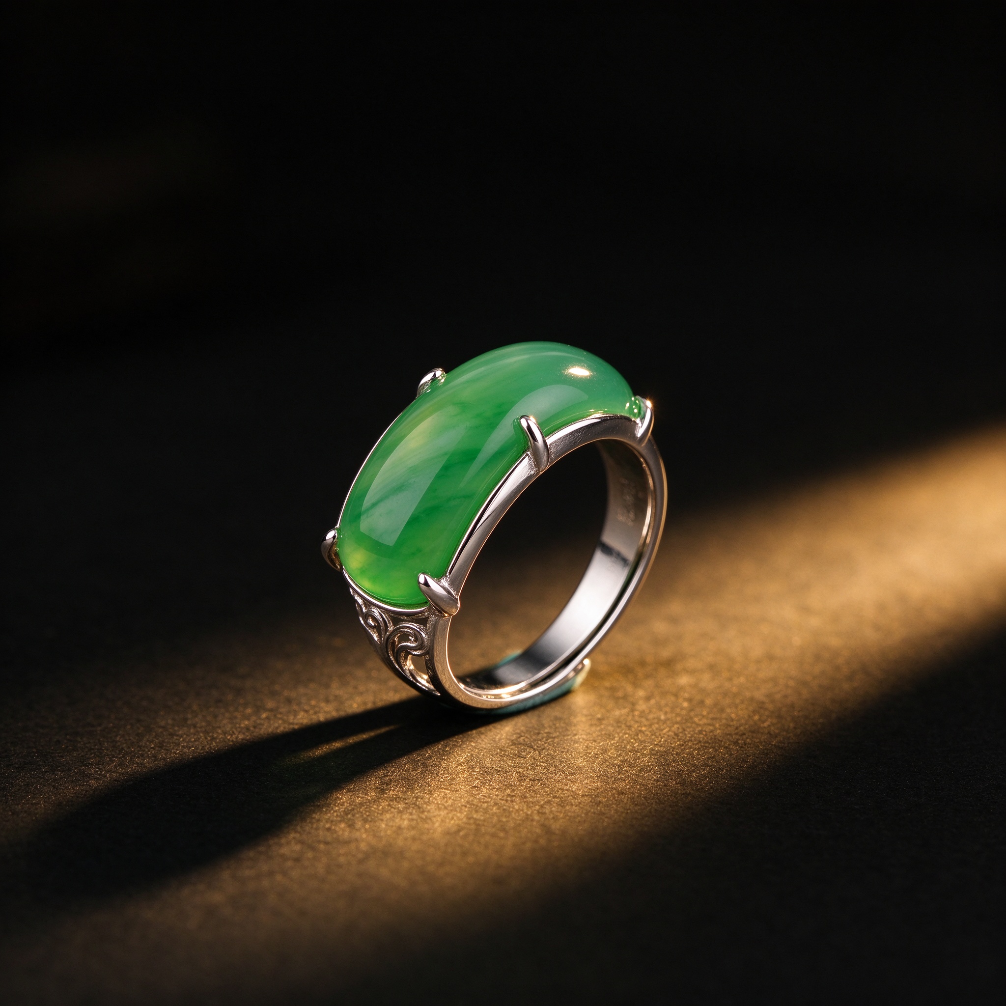 Green Jade / Chalcedony Ring — S925 Plated, Gift Style