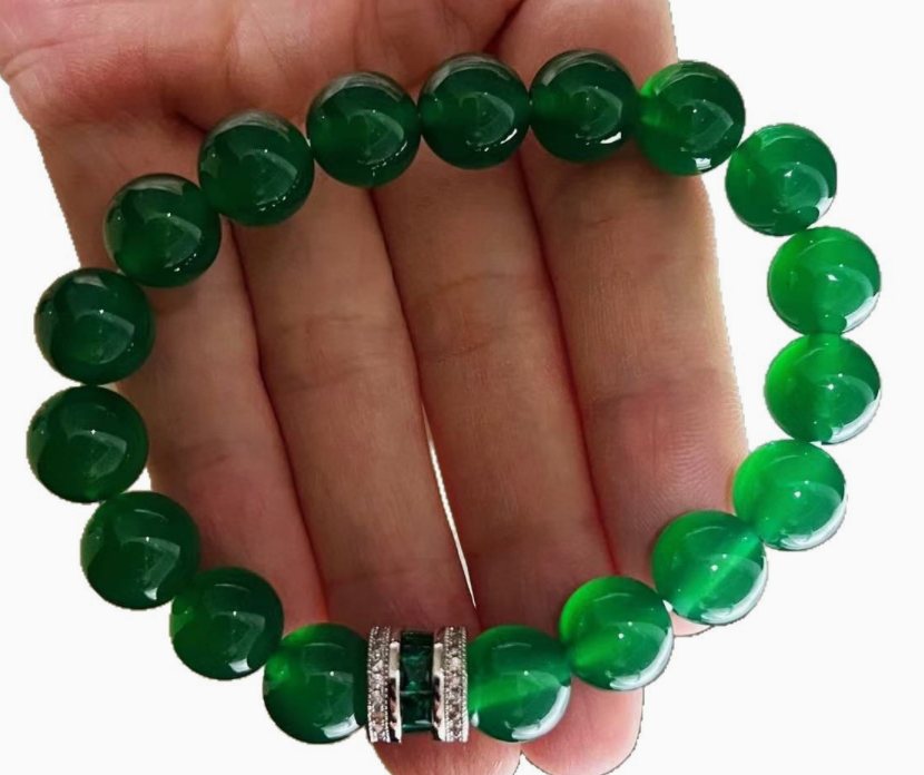 10mm Chalcedony Beaded Bracelet — Imperial-Green, Designer Style