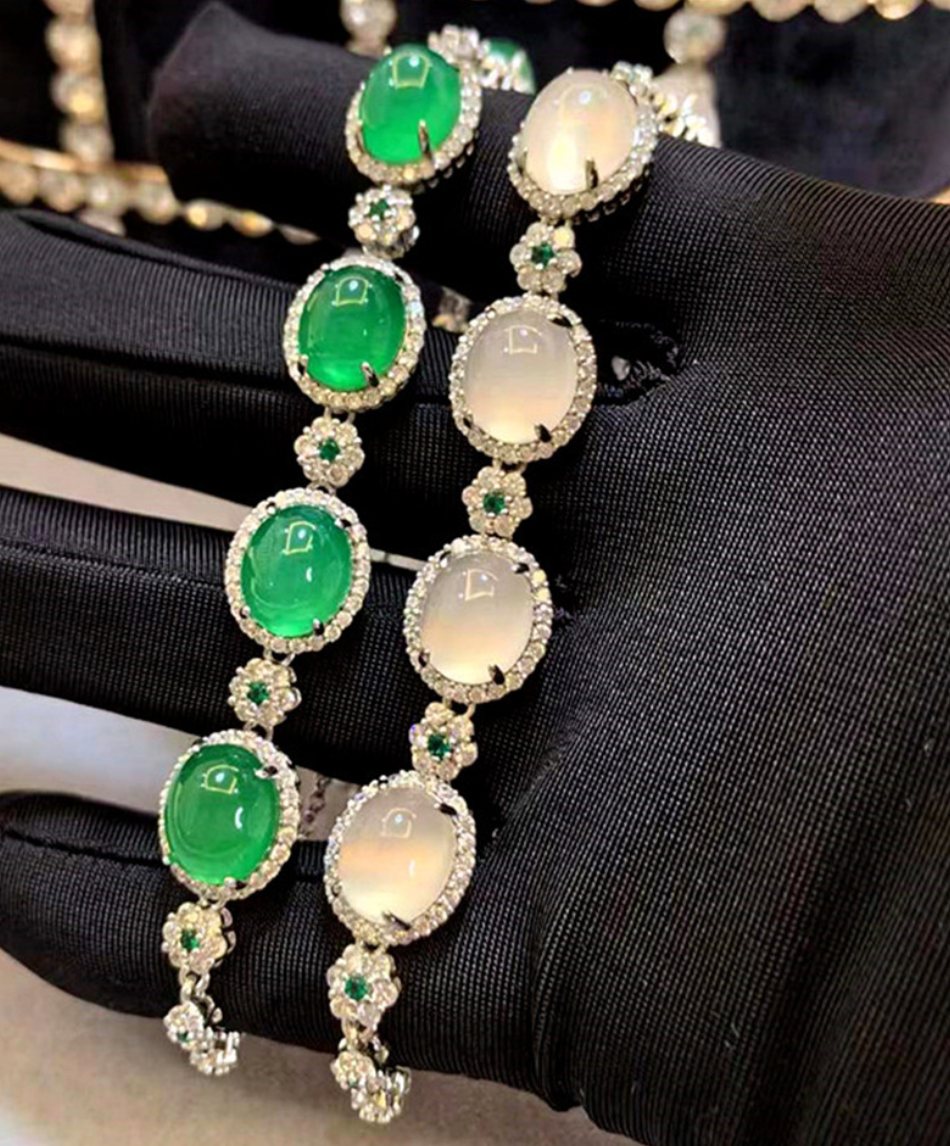 Ice-Green Chalcedony Bracelet — S925-Plated Imperial-Green