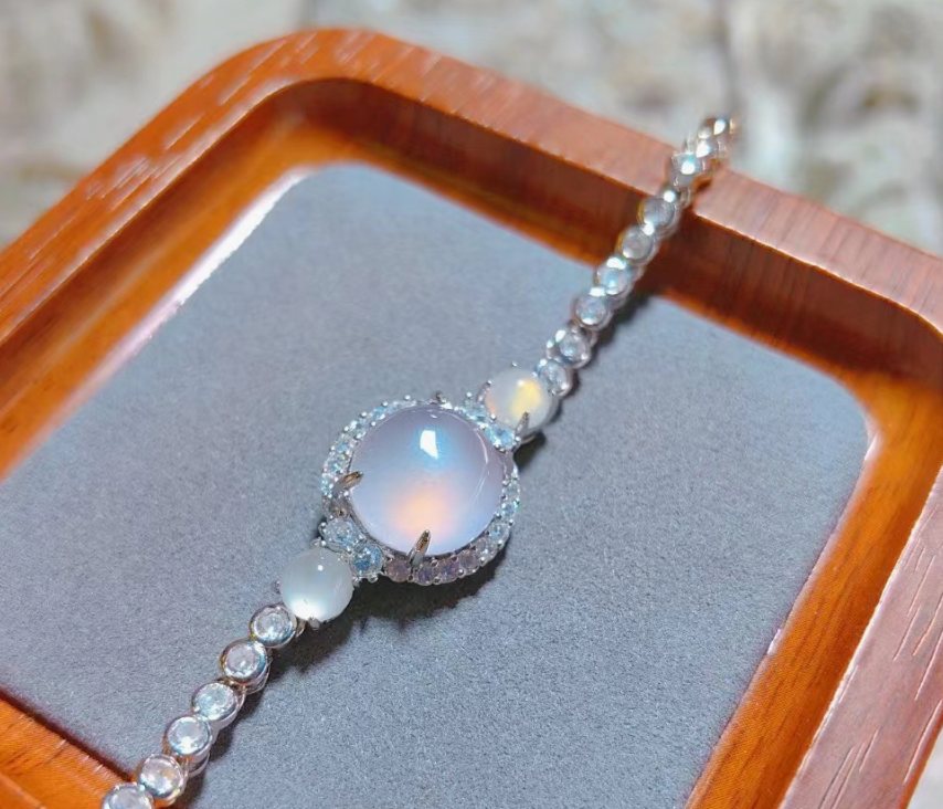 Glass-Clear Chalcedony Bracelet — Silver-Plated Fortune Green