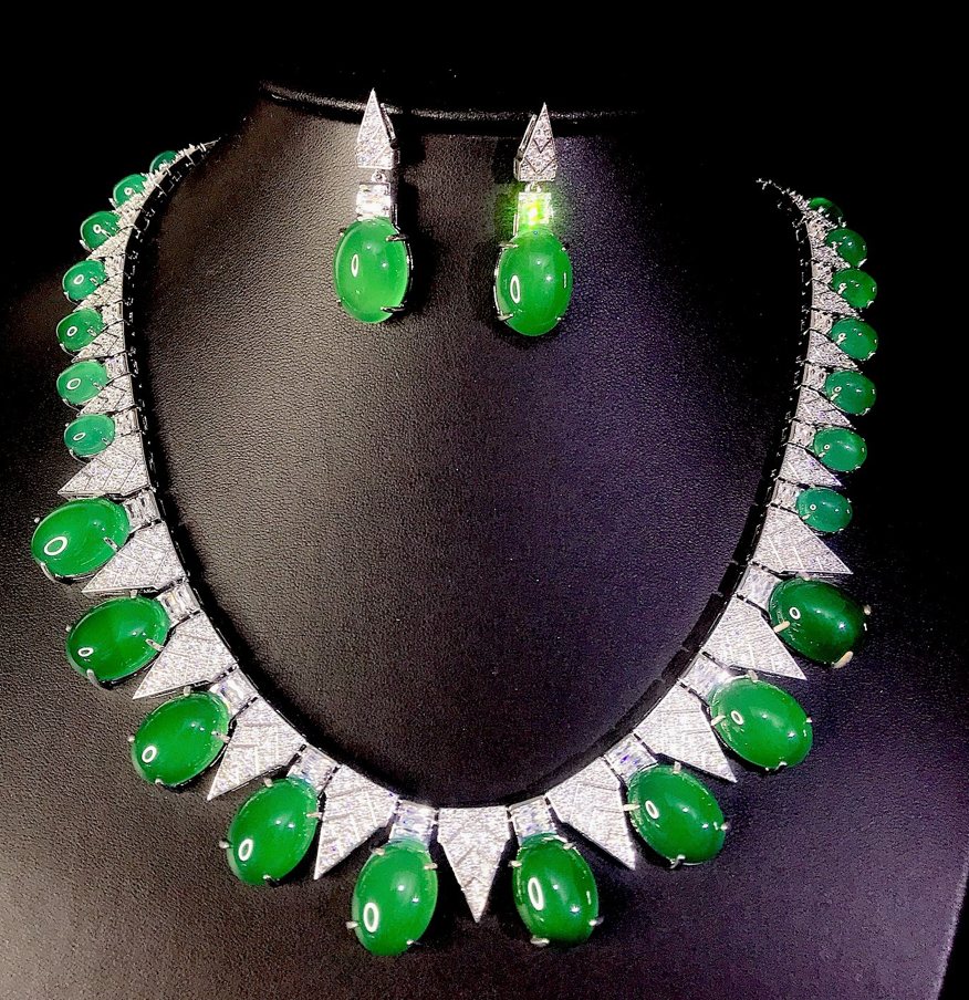 Jade-Star Agate Geometric Zircon Necklace-Earring Set — Banquet
